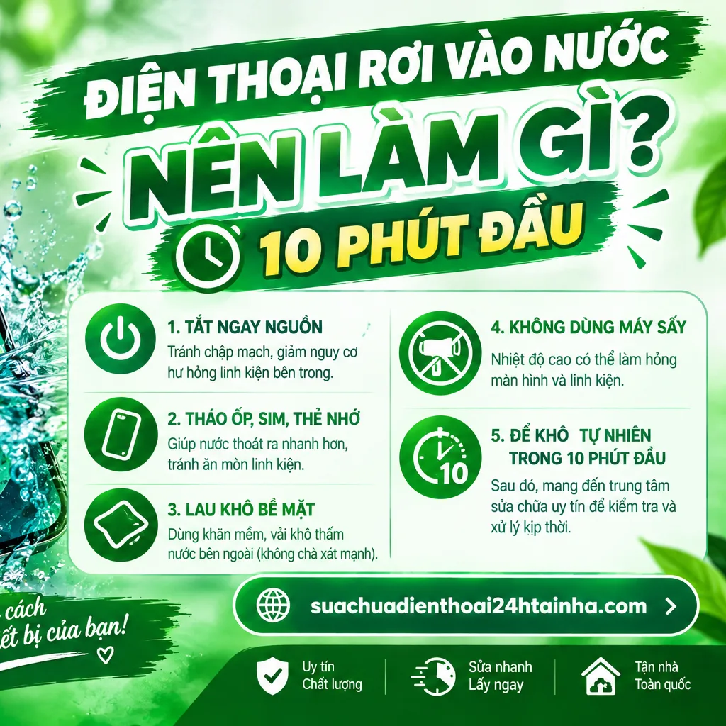 Điện thoại rơi vào nước: làm gì trong 10 phút đầu?