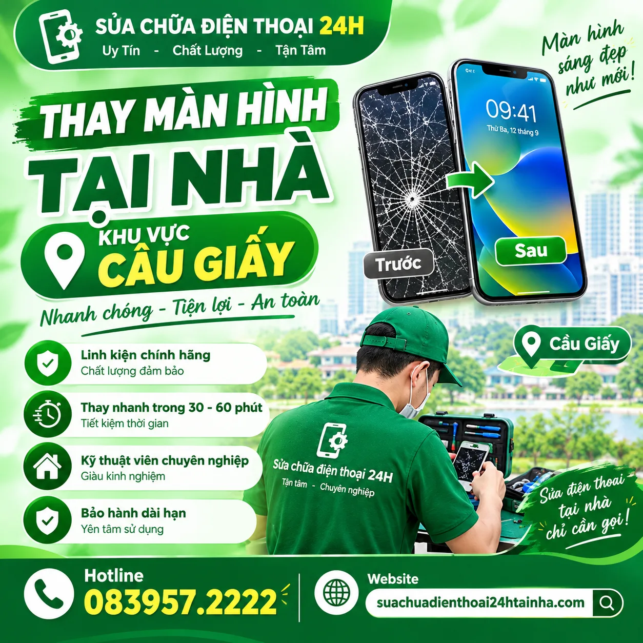 Thay màn hình iPhone tại nhà khu vực Cầu Giấy